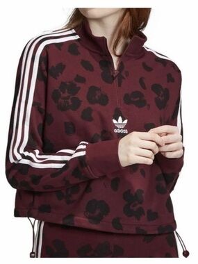 adidas originals Bellista all over Print cropped Quarter Zip Pullover